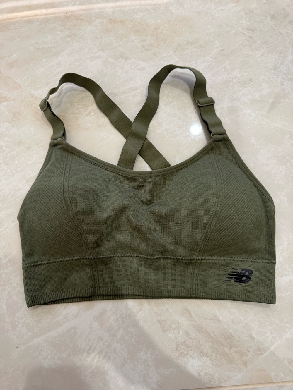 New Balance Olive Crossover-Strap Sports Bra
